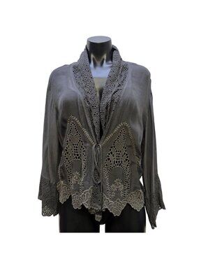 Johnny Was Gray Open Cardigan Tie Front Closure Size S